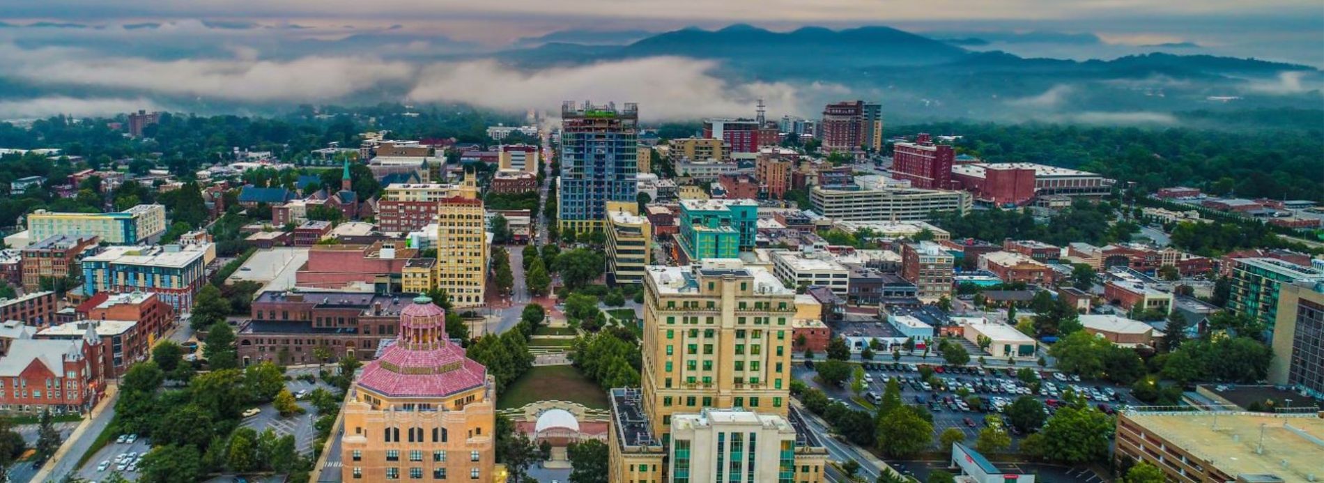 fog of downtown Asheville NC